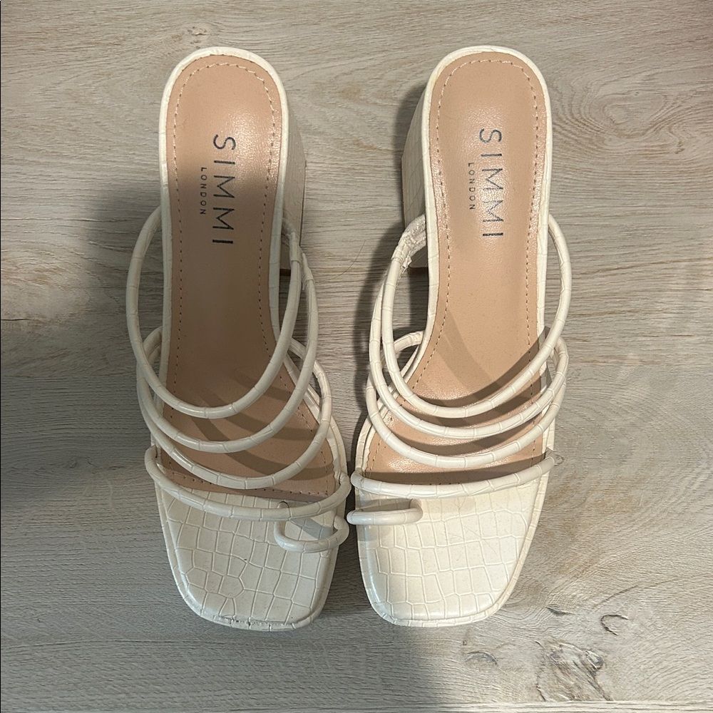 White Strappy Mule Heels Women's Square Toe Wedding Bridal Event Sandals Size 7